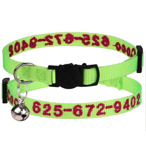 Personalisierte Gestickte Kätzchenpaplerkragen Customized ID Name Verstellbarer Nylon Mop Shiba Inu Chihuahua Kragen,Grün,20-30 cm von GUQOFAIE