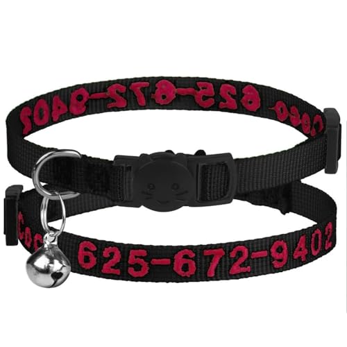 Personalisierte Gestickte Kätzchenpaplerkragen Customized ID Name Verstellbarer Nylon Mop Shiba Inu Chihuahua Kragen,Schwarz,20-30 cm von GUQOFAIE