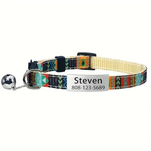 Personalisierte ID -Tag Mit Bell Cat Dog -Kragen Customized Safety Breakaway Verstellbare Nylon Chihuahua Pug Yorkie Kragen,C,19-32 cm von GUQOFAIE