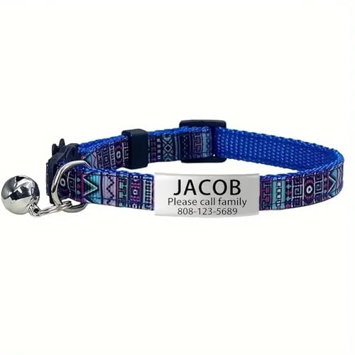Personalisierte ID -Tag Mit Bell Cat Dog -Kragen Customized Safety Breakaway Verstellbare Nylon Chihuahua Pug Yorkie Kragen,D,19-32 cm von GUQOFAIE