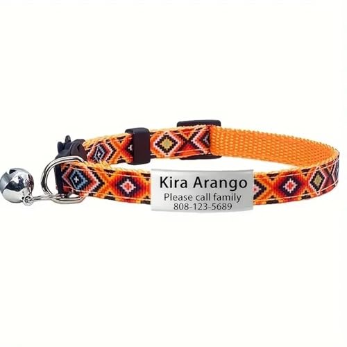 Personalisierte ID -Tag Mit Bell Cat Dog -Kragen Customized Safety Breakaway Verstellbare Nylon Chihuahua Pug Yorkie Kragen,E,19-32 cm von GUQOFAIE