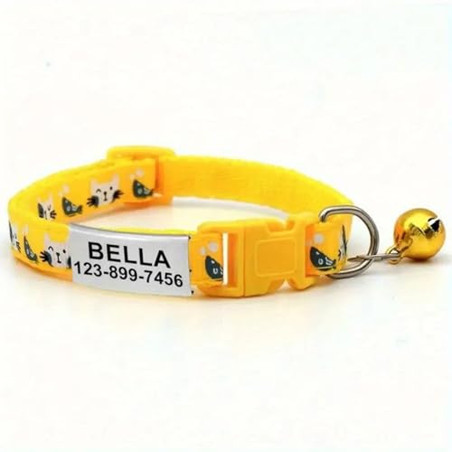 Personalisierter ID -Name Tag -Namensschild -Welpen -Kätzchenkragen Mit Bell Für Shiba Inu Yorkshire Terrier Chihuahua Mops,Gelb,19-32 cm von GUQOFAIE