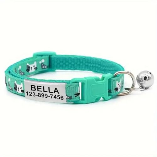 Personalisierter ID -Name Tag -Namensschild -Welpen -Kätzchenkragen Mit Bell Für Shiba Inu Yorkshire Terrier Chihuahua Mops,Grün,19-32 cm von GUQOFAIE