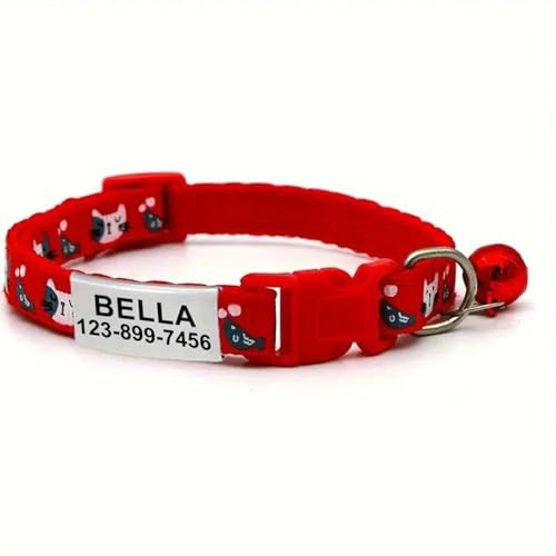 Personalisierter ID -Name Tag -Namensschild -Welpen -Kätzchenkragen Mit Bell Für Shiba Inu Yorkshire Terrier Chihuahua Mops,Rot,19-32 cm von GUQOFAIE