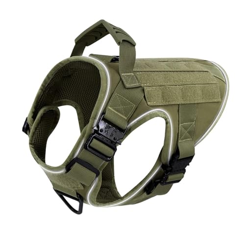 Reflektierende Militärische Militärische Taktische Nylon -Haustier -Camping -Camping -Kabelbaumweste Mit 4 Metallschnallen Verstellbarer Hundekabelbaum Mit Griff Für Große Hunde,Grün,XL von GUQOFAIE