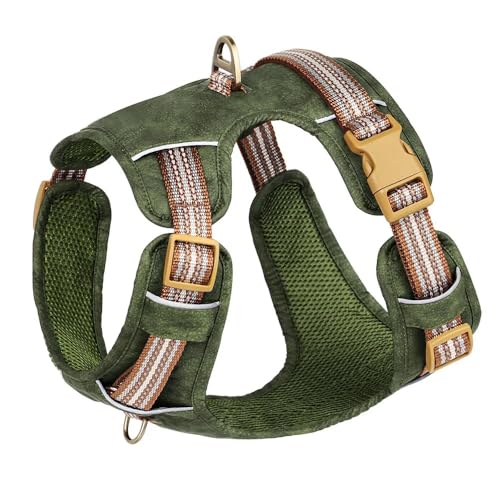 Reflexion Im Freien wasserdichte PU -Leder -Hundegurt Atmungsaktives Nylon -Hund Camping Training Walking Hunting Gurt Weste Streifen Für Kleine Große Hunde,Grün,S von GUQOFAIE