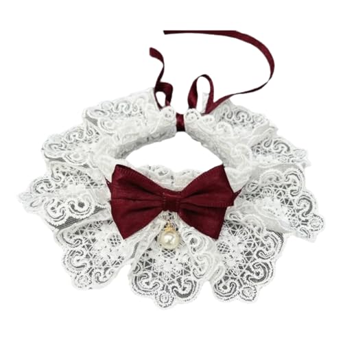 Spitzenbogen Faux Pearl Kätzchen Welpen Halsband Haustierschal Für Mops Shiba Inu Chihuahuas Pudeln,Weinrot,M von GUQOFAIE