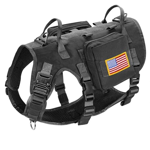 Starkes Nylon Taktischer Militärhundkabelbaum Arbeit Hunde Training Camping Jagdausbildung Gurt Weste Mit 2 Taschen 3 Flaggen Für Kleine Große Hunde,Schwarz,L von GUQOFAIE