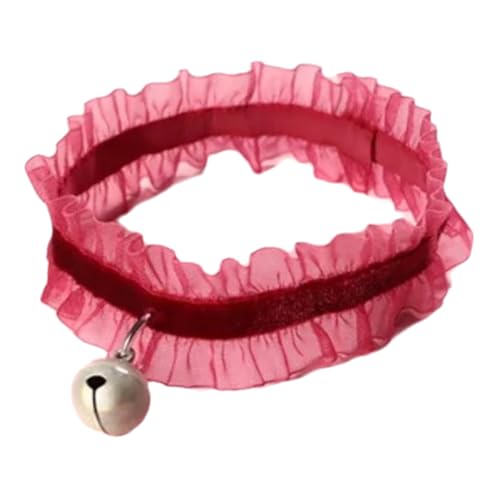 Stretch Samt Spitze Kätzchen Welpenkragen Mit Bell Chihuahua Mops Kaninchenkragen Halskette Fliege Krawatte,Rot,M 25-30 cm von GUQOFAIE