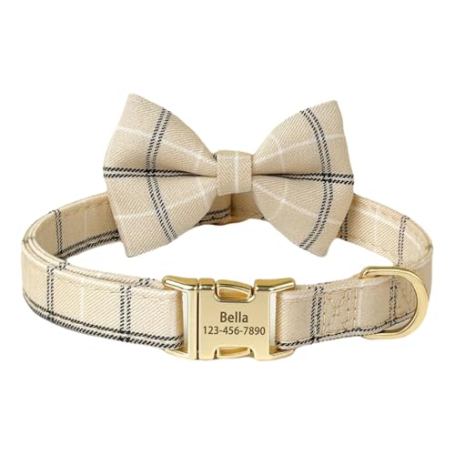 Süße Fliege Personalisierte Verstellbare Nylon -Welpen -Kätzchenkragen Für Shiba Inu Chihuahua Yorkshire Terrier Mops,Beige,2XS von GUQOFAIE