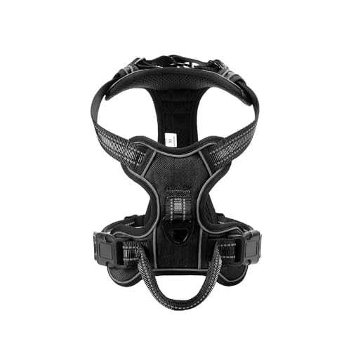 Verstellbare Atmungsaktive Nylon-Hundekabelbaumweste Im Freien Reflexion Ohne Spannung Haustier Camping-Training Jagdgurt Für Labrador French Bulldogge,Schwarz,XL von GUQOFAIE