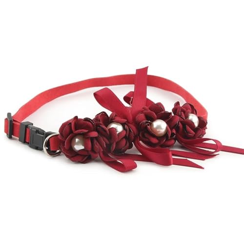 Verstellbare Prinzessin Kätzchen Welpenkragen Halskette Mit Blumenzubehör Haustierpflege Schmuck Hochzeitsfeier Vorräte,Rot,L von GUQOFAIE