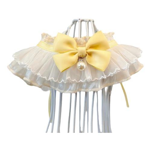 Verstellbarer Katzenhundkragen Schal -Prinzessinstil Süßes Krawatte Für Pommerianische Yorkshire Terrier Shiba Inu Mops,Gelb,M 25-30 cm von GUQOFAIE