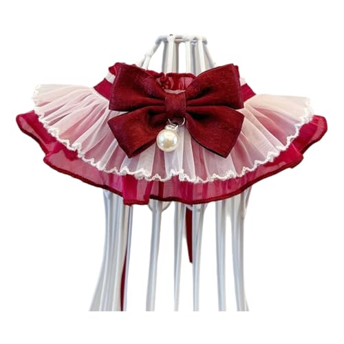Verstellbarer Katzenhundkragen Schal -Prinzessinstil Süßes Krawatte Für Pommerianische Yorkshire Terrier Shiba Inu Mops,Rot,M 25-30 cm von GUQOFAIE