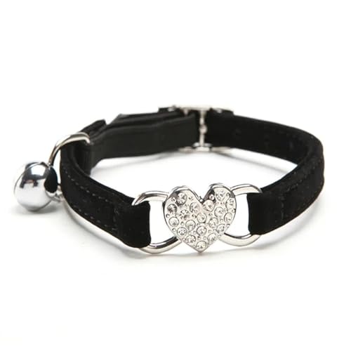 Verstellbarer Weicher Samt Kätzchen Welpenkragen Mit Herzförmiger Anhänger Sicherheitsglocke Für Yorkshire Terrier Mops Chihuahua,Schwarz,S 20-28 cm von GUQOFAIE