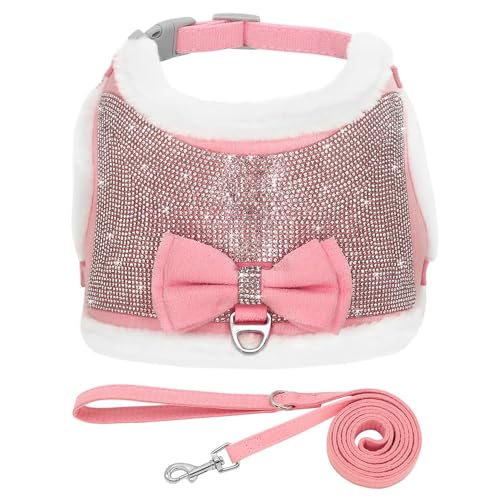 Weich Bequem Warm Warm Hundegurt Weste Leine Set Glänzender Strassstein Einstellbarer Haustierkabelbaum Leine Set Für Kleine Hunde Katzen Chihuahuas Mops,A,S von GUQOFAIE
