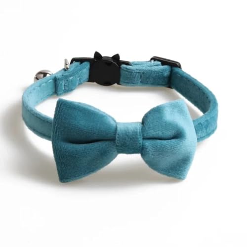 Weich Bequemer Samt Verstellbarer Farbiger Kätzchen Welpenkragen Mit Bowknot Bell Für Yorkshire Terrier Shiba Inu,Blau,28 cm von GUQOFAIE