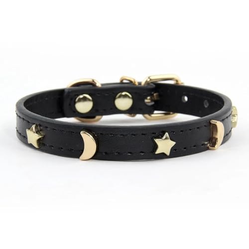 Weiche PU -Leder Niedliche Katzenkragen Mit Sternen Mondzubehör Für Shiba Inu Pug Chihuahua Yorkie,Schwarz,S von GUQOFAIE