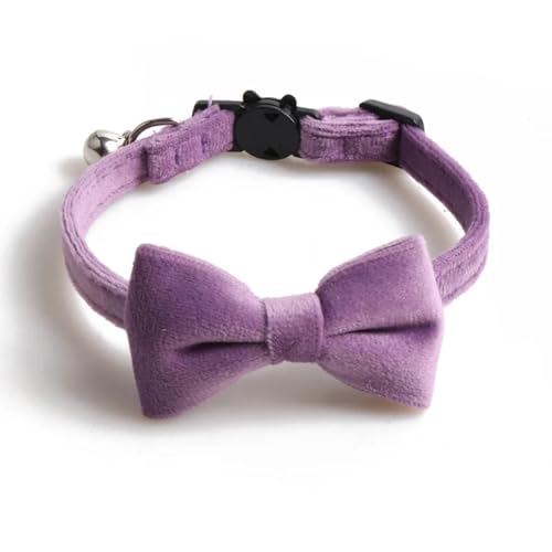 Weicher Samt Kätzchen Welpenkragen Mit Bowknot Verstellbarer Sicherheitsschnallen Haustierkragen Für Yorkshire Terrier Mops Chihuahua,Lila,S 28 cm von GUQOFAIE