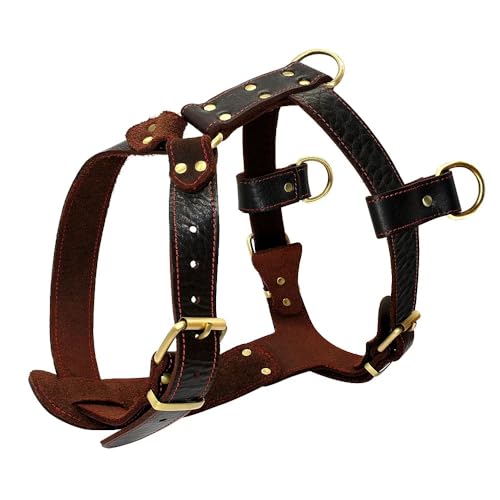 Weicher Und Komfortabler PU Leder Hundegeschirr Braun Verstellbarer Hunde Walking Training Camping Jagd Für Große Hunde Pitbull Alaskan Malamute,Braun,XL Weicher Und Komfortabler PU Leder Hundegeschirr Braun Verstellbarer Hunde Walking Training Camping Jagd Für Große Hunde Pitbull Alaskan Malamute,Braun,XL von GUQOFAIE