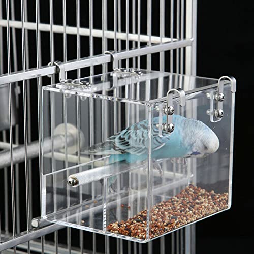 GURECOD Automatische Vogelfütterung No Mess Bird Cage Pet Feeder Seed Food Container für Sittich Kanarienvogel Nymphensittich Papagei Fink Kanarienvogel Acryl (13x13x11cm) von GURECOD