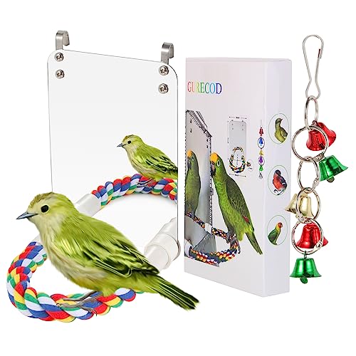 GURECOD Vogelspiegel mit Seil Vogelspielzeug Schaukel, gemütliche graue Bewohnungen Amazonas Vögel Liebe Kanarienvögel (18x13cm) von GURECOD