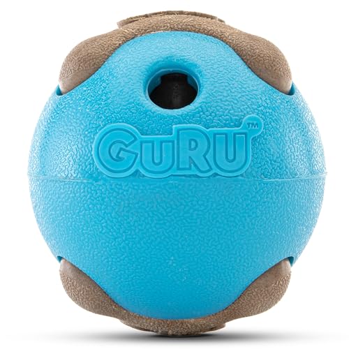 GURU Pet: Busy Ball Hundespielzeug, Speckgeschmack, 11,4 cm, langlebig, für Leckerlis, interaktiv, zum Kauen, Lösen, Apportieren, Blau von GURU Pet