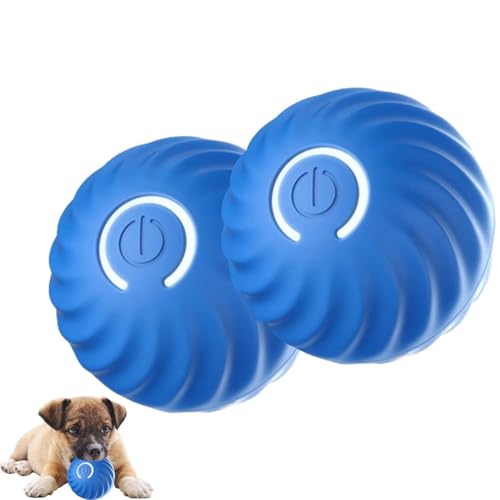 2 Stück Dura Spin Ball for Large Dogs,Interaktiver Ball für Hunde,wiederaufladbar Spielzeugball für Hunde,Automatischer Intelligenter Hundeball mit LED-Licht,für kleine,mittelgroße hundes (Blau) von GUSHE