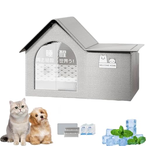 Cool & Cozy Kühlhaus, Kühlende Hundehütte, Abkühlung für Katzen im Sommer, Faltbares Kühlzelt für Haustiere Mit 10 Ice Packs, Wasserdichter Klimatisiertes Katzenhaus für Drinnen Und Draußen (Grau, 1) Cool & Cozy Kühlhaus, Kühlende Hundehütte, Abkühlung für Katzen im Sommer, Faltbares Kühlzelt für Haustiere Mit 10 Ice Packs, Wasserdichter Klimatisiertes Katzenhaus für Drinnen Und Draußen (Grau, 1) von GUSHE