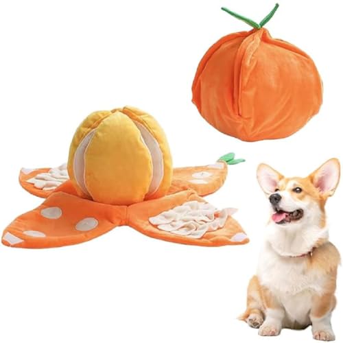 Peel and Orange Snuffle Mat, Orange Schnuffelmatte, 5-in-1 Hund Schnüffelteppich, Interaktive Hundespielzeug, Waschbar Quietschendes Plüschtier, Intelligenzspielzeug für Kleine Mittelgroße Hunde von GUSHE