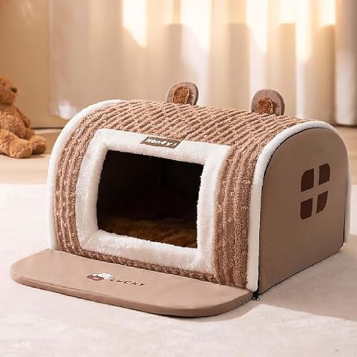 Furryhut Dog Bed, Hundehütte für Hunde Katzen, Hundehaus drinnen Indoor, Warmes Und Gemütliches Hundehaus, Waschbares Hundebett Mit Abnehmbarem Kissenkissen, Hundehaus mit Einer Decke (A, M) von GUSHE