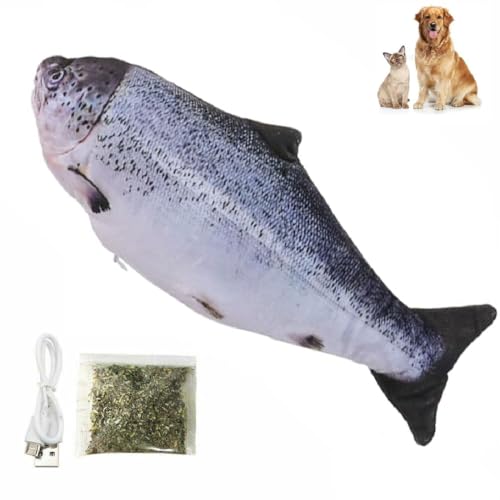 GUSHE Vibrating Fish for Dogs, Katzenspielzeug Fisch, Elektrisch Flopp-Katzenspielzeug, Beweglicher Fisch mit Katzenminze, Realistisches Plüsch interaktive Kauspielzeug für Katzen und Haustiere (A) von GUSHE