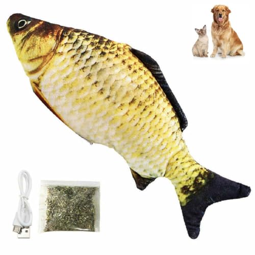 GUSHE Vibrating Fish for Dogs, Katzenspielzeug Fisch, Elektrisch Flopp-Katzenspielzeug, Beweglicher Fisch mit Katzenminze, Realistisches Plüsch interaktive Kauspielzeug für Katzen und Haustiere (B) von GUSHE