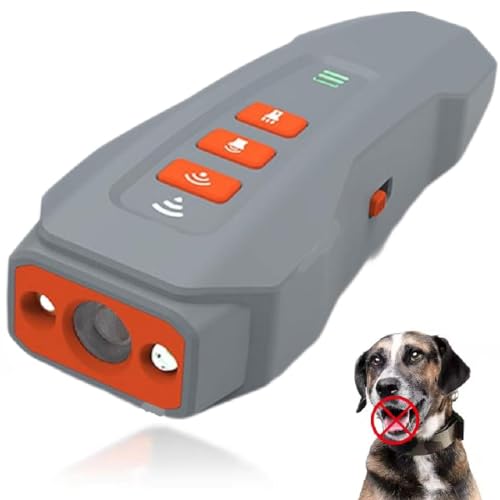 No Bark Ultra,Ultrasonic Dog Bark Deterrent,Anti Bell Gerät Hunde,Wiederaufladbar Ultraschall Hundebell Stopper mit 3 Einstellbaren Frequenzen,LED-Taschenlampe,Für Kleine Mittel Große Hunde (Grau) von GUSHE