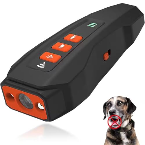 No Bark Ultra,Ultrasonic Dog Bark Deterrent,Anti Bell Gerät Hunde,Wiederaufladbar Ultraschall Hundebell Stopper mit 3 Einstellbaren Frequenzen,LED-Taschenlampe,Für Kleine Mittel Große Hunde (Orange) von GUSHE