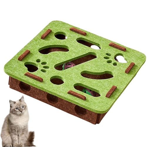 Purrplay Puzzle - Interactive Cat Puzzle Box Toy, Interaktives Katzenspielzeug mit 3 Bällen, Interactives Katzen-Puzzle Box, Intelligenzspielzeug für Katzen, Jagdspielzeug für Kätzchen (Grün-A) von GUSHE
