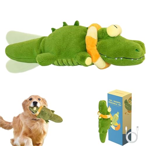 The Mellow Dog - Calming Crocodile, Beruhigendes Krokodil-Hundespielzeug, Krokodil Plüschspielzeug für Hunde, Automatisches Schwanzwedelfunktion, Sicher Kauspielzeug für Kleine Mittelgroße Hunde von GUSHE