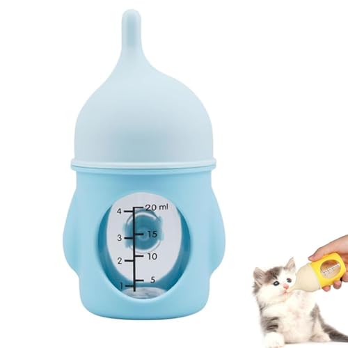 Visulong Leak-Proof Squeezable Kitten Bottle, Aufzuchtflasche Katze, Kätzchenflasche, Silikonflasche Welpenmilch, Babykätzchenflasche für Neugeborene Kätzchen Welpen und Kleintiere (Blau-20ML) von GUSHE