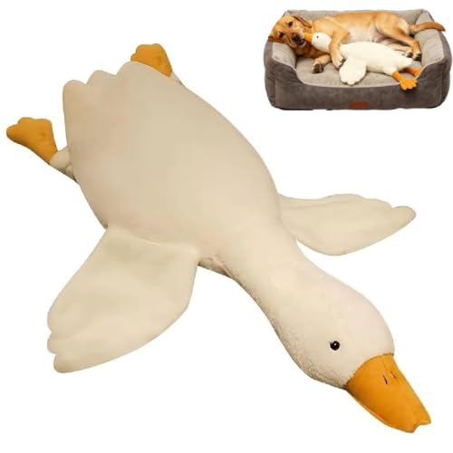White Duck Dog Toy, Großes Ente Plüsch Hundespielzeug Realistisches Gänse-Design, Interaktives Hundespielzeug Unzerstörbar Kauspielzeug, Weiches Welpenspielzeug für Kleine, Mittlere, Große Hunde von GUSHE