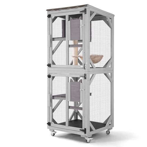 GUTINNEEN Catio Outdoor Katzengehege Mobiles Katzenhaus Indoor auf Rädern mit Kratzbaum, Hängematte, Ruhebox, Plattform, Planendach 159,5 cm, Grau GUTINNEEN Catio Outdoor Katzengehege Mobiles Katzenhaus Indoor auf Rädern mit Kratzbaum, Hängematte, Ruhebox, Plattform, Planendach 159,5 cm, Grau von GUTINNEEN