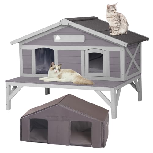 GUTINNEEN Katzenhaus Outdoor Wetterfest Groß Katzenhaus mit 100% Isolierter Auskleidung für Mehrere Katzen, Katzenhütten für Indoor Katzen GUTINNEEN Katzenhaus Outdoor Wetterfest Groß Katzenhaus mit 100% Isolierter Auskleidung für Mehrere Katzen, Katzenhütten für Indoor Katzen von GUTINNEEN