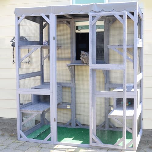 Gutinneen Catio Großes Katzenhaus für den Außenbereich, begehbares Katzengehege, Indoor-Käfig, Kitty-Condo Laufstall mit Tür, Plattform und kleinem Haus, 159 cm L Gutinneen Catio Großes Katzenhaus für den Außenbereich, begehbares Katzengehege, Indoor-Käfig, Kitty-Condo Laufstall mit Tür, Plattform und kleinem Haus, 159 cm L von GUTINNEEN