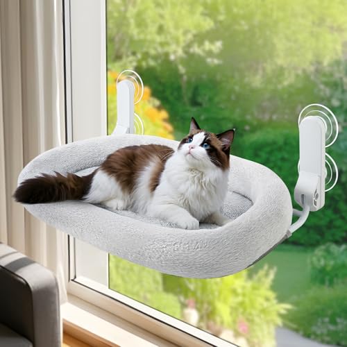 GUUSII HOME Hängematte Katze Fensterliege Klappbares Katzenbett Fensterhängematte Fensterbank Katzenliege Fensterbrett Fensterplatz Liegeplatz Katzen mit 4 Saugnäpfen einfach zu montieren (Grau) von GUUSII HOME