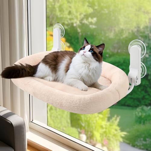 GUUSII HOME Hängematte Katze Fensterliege Klappbares Katzenbett Fensterhängematte Fensterbank Katzenliege Fensterbrett Fensterplatz Liegeplatz Katzen mit 4 Saugnäpfen einfach zu montieren (Sekt) von GUUSII HOME