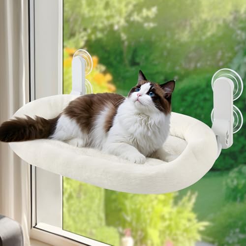 GUUSII HOME Hängematte Katze Fensterliege Klappbares Katzenbett Fensterhängematte Fensterbank Katzenliege Fensterbrett Fensterplatz Liegeplatz Katzen mit 4 Saugnäpfen einfach zu montieren (Weiß) von GUUSII HOME