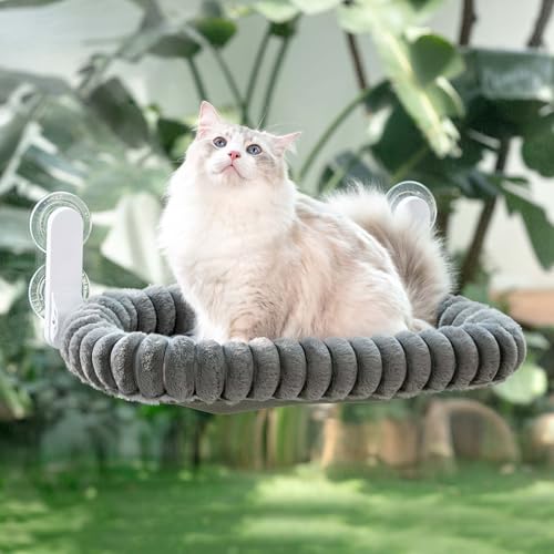 GUUSII HOME Katzen Fensterliege Faltbar Katzenbett Fenster Fensterbank Katze Hängematte mit Wendebezug & Saugnäpfen Fensterbrettauflage Fensterliegeplatz Bis zu 18kg Fensterscheibe (Grau, M) von GUUSII HOME