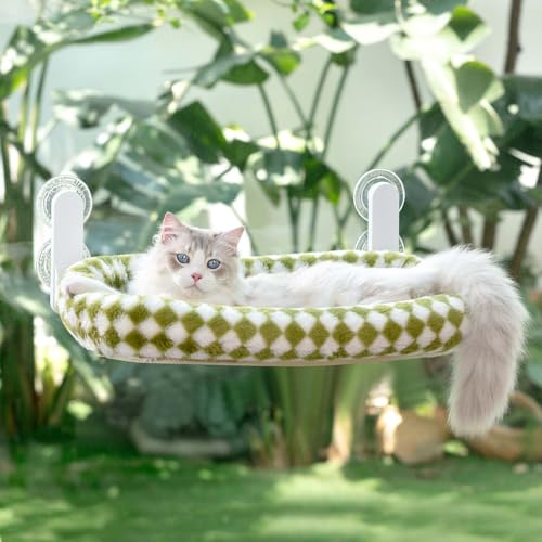 GUUSII HOME Katzen Fensterliege Faltbar Katzenbett Fenster Fensterbank Katze Hängematte mit Wendebezug & Saugnäpfen Fensterbrettauflage Fensterliegeplatz Bis zu 18kg Fensterscheibe (Grün, M) von GUUSII HOME