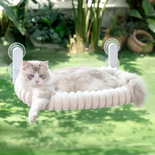 GUUSII HOME Katzen Fensterliege Faltbar Katzenbett Fenster Fensterbank Katze Hängematte mit Wendebezug & Saugnäpfen Fensterbrettauflage Fensterliegeplatz Bis zu 18kg Fensterscheibe (Weiß, M) von GUUSII HOME