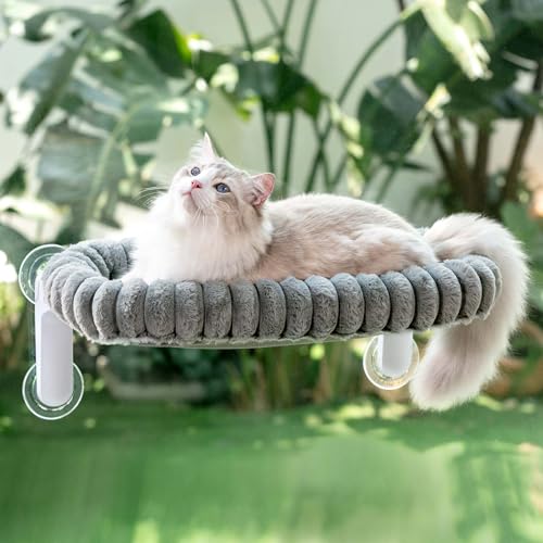GUUSII HOME Katzen Fensterliege Faltbar Katzenbett Fenster Katzenliege Fensterbank Hängematte 4 Saugnäpfen Fensterbrettauflage Fensterscheibe Maschinenwaschbar Weicher Plüsch 54 * 30cm (Grau, M) von GUUSII HOME