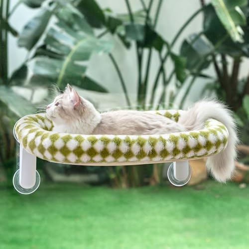 GUUSII HOME Katzen Fensterliege Faltbar Katzenbett Fenster Katzenliege Fensterbank Hängematte 4 Saugnäpfen Fensterbrettauflage Fensterscheibe Maschinenwaschbar Weicher Plüsch 54 * 30cm (Grün, M) von GUUSII HOME